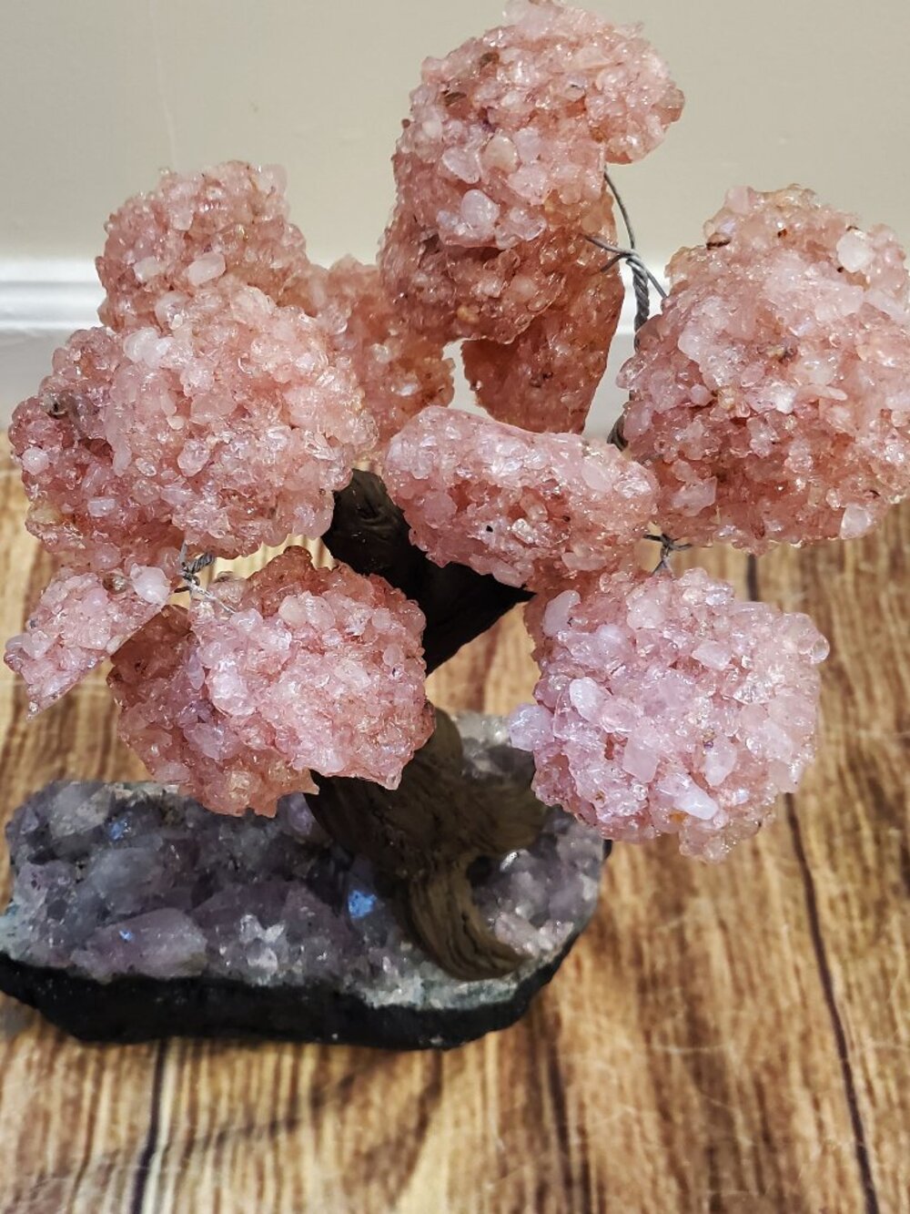 Healing Crystals Bonsai Tree Decor, Rose Quartz Natural. NEW